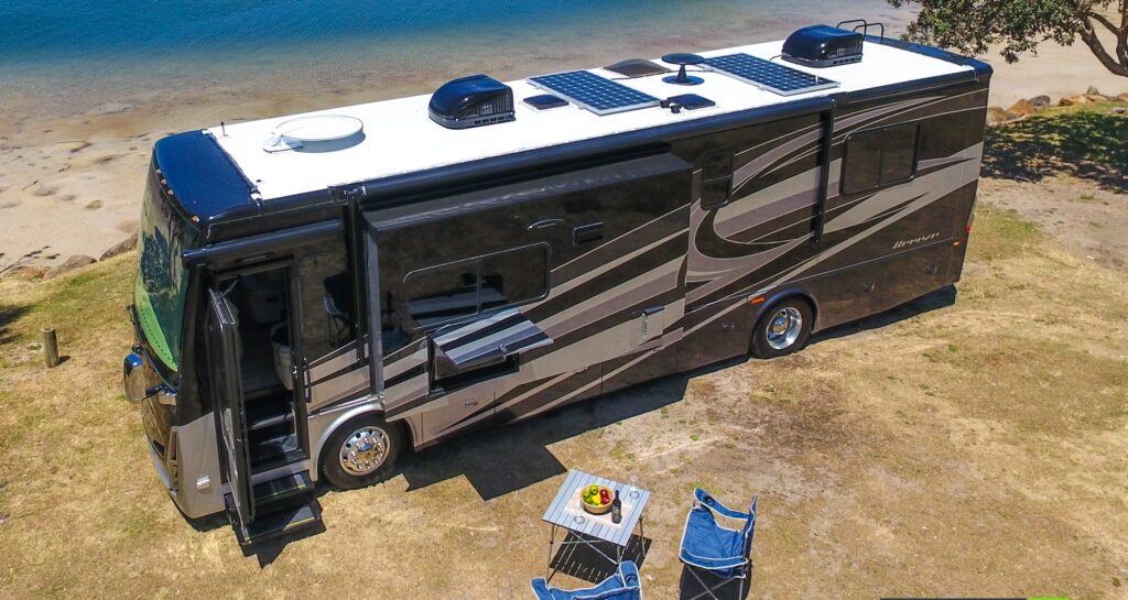 Solar panels installed on an RV roof